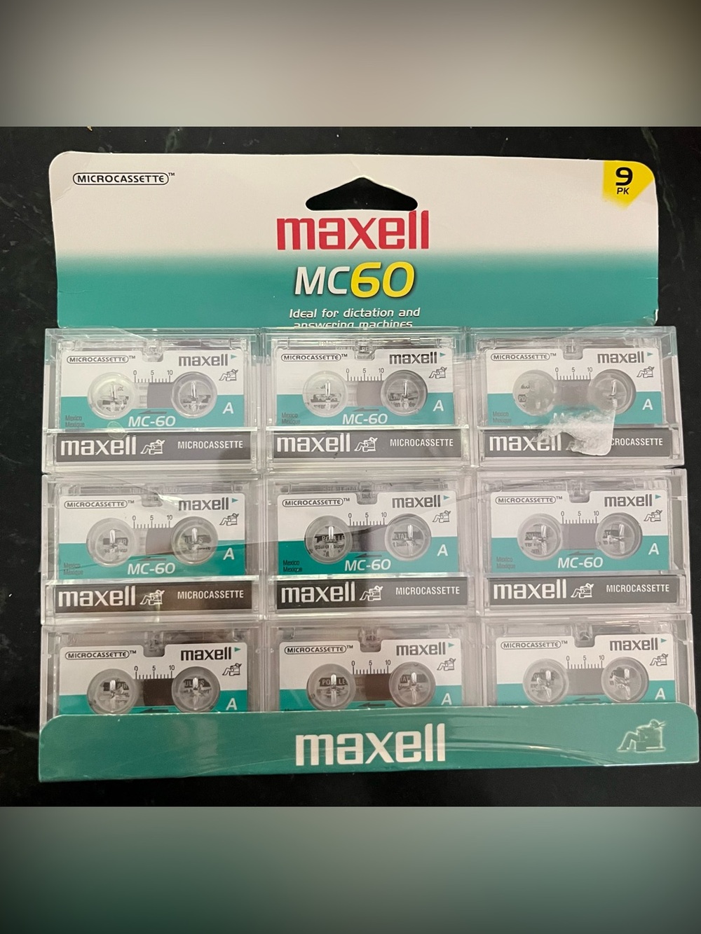 New Factory Sealed Maxell MC 60 Microcassette Tapes 9 Pack MC60 Old Stock